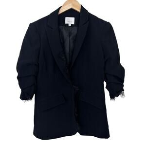 Cinq A Sept Black Ruched Sleeve Lace Detail Blazer Sz 6
